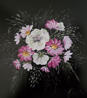 flowers on black canvas